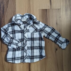 Baby Size 24M Black White Plaid Button Down Long Sleeve Flannel Shirt